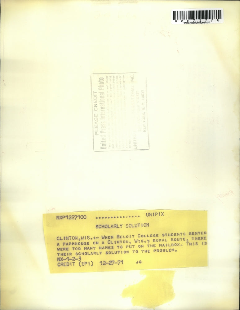 1971 Press Photo Clinton, Wis Farmhouse rented by Beloit Collece students