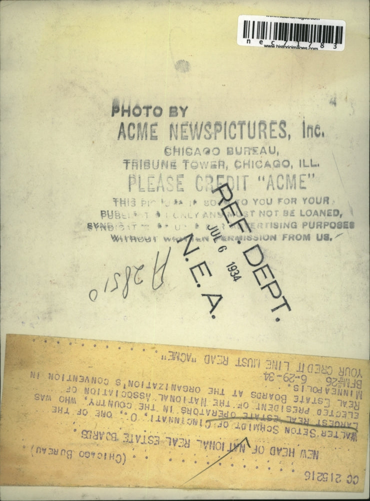 1934 Press Photo Walter Seton Schmidt of Cinncinati, O Natl Assoc of Realtors