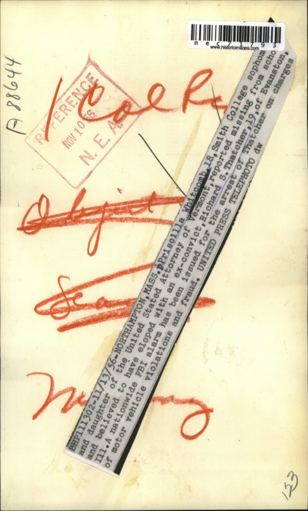 1956 Press Photo Northampton, Mass Priscilla Whitcomb of Smith College