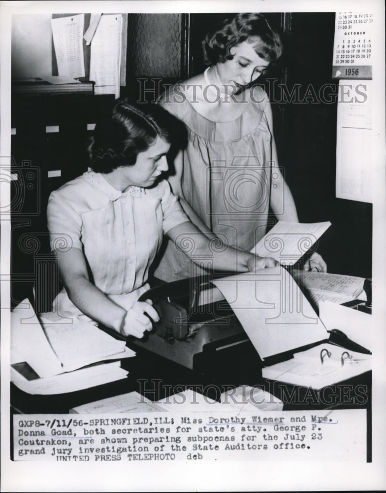 1956 Press Photo Springfieldm Ill Dorothy Wiemer, Mrs Donna Goad, attys secs