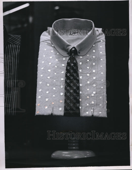 1955 Press Photo Embroidered front mens broadcloth shirt & tie