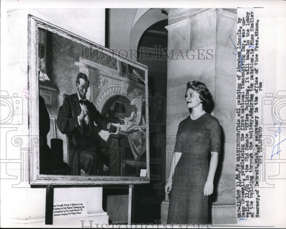 1959 Press Photo DC Oil painting of Abe Lincoln by Dean Cromwell at Senate Bldg