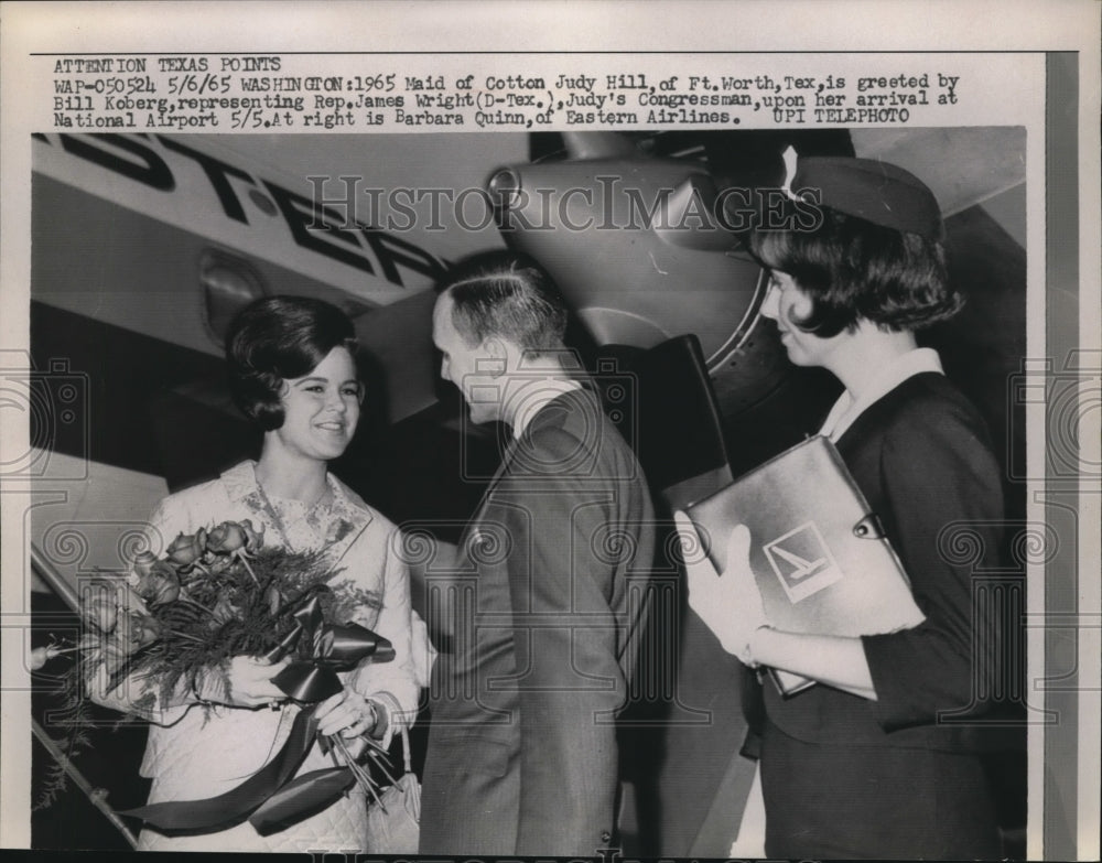 1965 Press Photo Maid of Cotton Judy Hill greeted by Rep. James Wright in D.C.