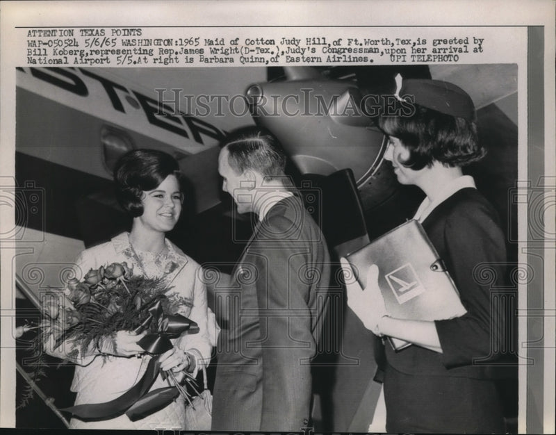 Load image into Gallery viewer, 1965 Press Photo Maid of Cotton Judy Hill greeted by Rep. James Wright in D.C.
