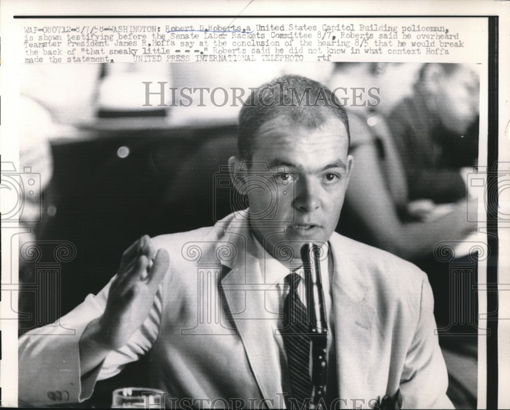 1958 Press Photo DC Robert Roberts testifies to US Senate Labor Rackets- Historic Images