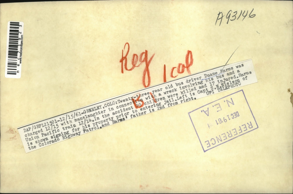 1961 Press Photo Greeley, Colo Duane Harms charged with manslaughter