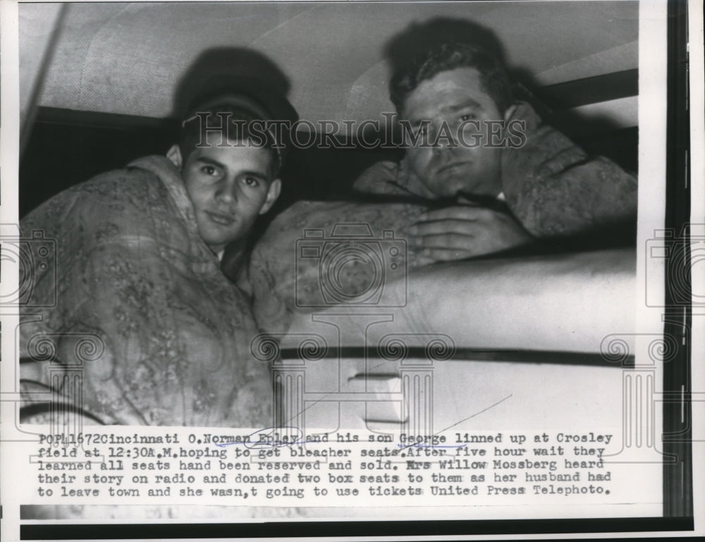 1957 Press Photo Cinncinati, Ohio Norm Eplay & son George to get season tickets