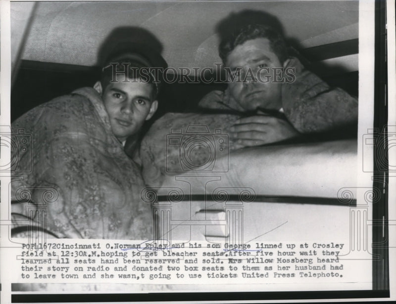 Load image into Gallery viewer, 1957 Press Photo Cinncinati, Ohio Norm Eplay &amp; son George to get season tickets
