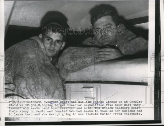 1957 Press Photo Cinncinati, Ohio Norm Eplay & son George to get season tickets