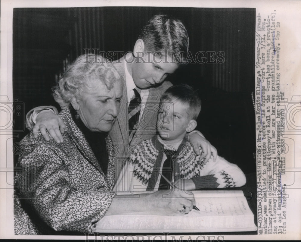1935 Press Photo DC Mrs Selma K Ellner signs Atty rolls
