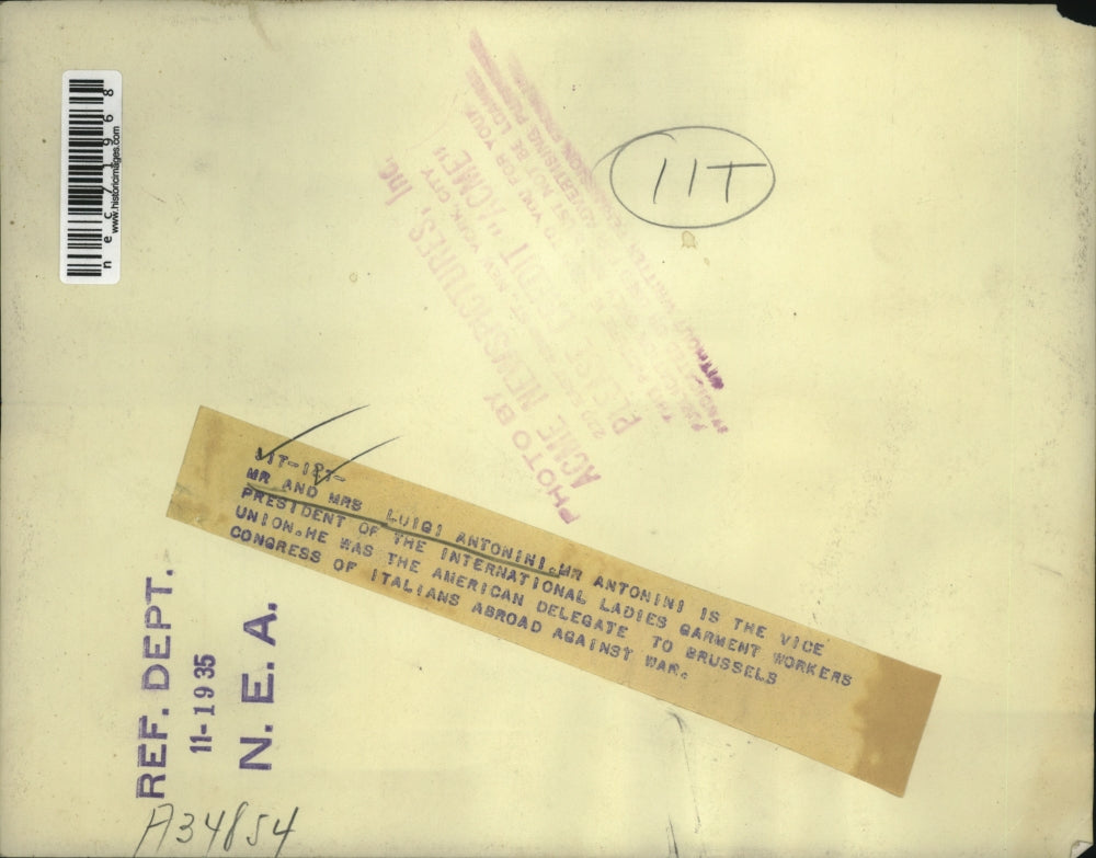 1935 Press Photo Luigi Antonini, Pres. International Ladies Garment Union & Wife