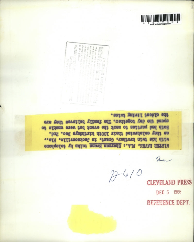 1966 Press Photo Winter Haven, Fla Sherman Evans turns 100 yrs old - nec72061