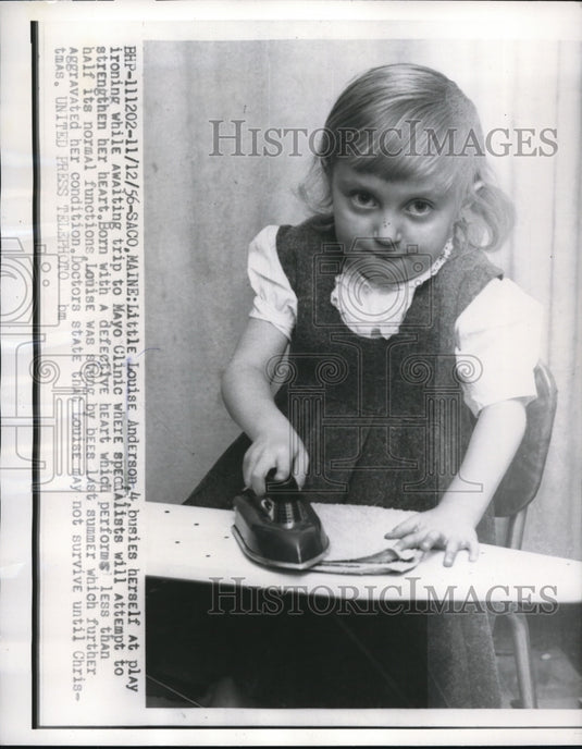 1956 Press Photo Saco, Maine Louise Anderson, age 4 with a defective heart - Historic Images