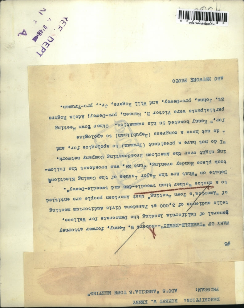 1948 Press Photo Robert W Kenny, Democrats for Wallace at Americas Town meeting