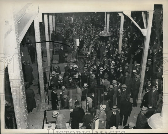 1935 Press Photo Crowds at Belmont Park, NY betting on horses - nec72201