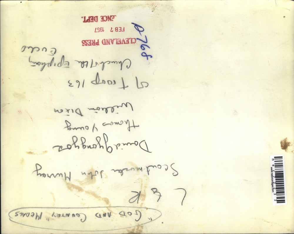 1957 Press Photo Boy Scouts Dave Gyongyos, Tom Young, Wm Dixon of troop 163