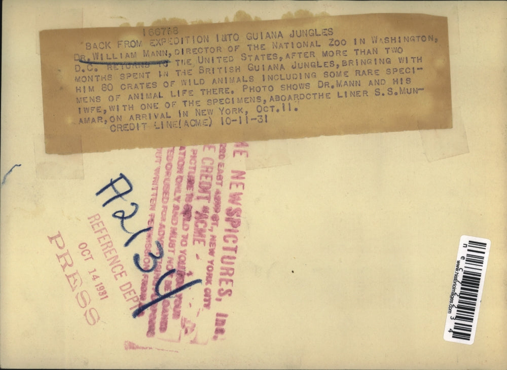 1931 Press Photo Dr & Mrs William Mann, dir of Natl zoo in DC