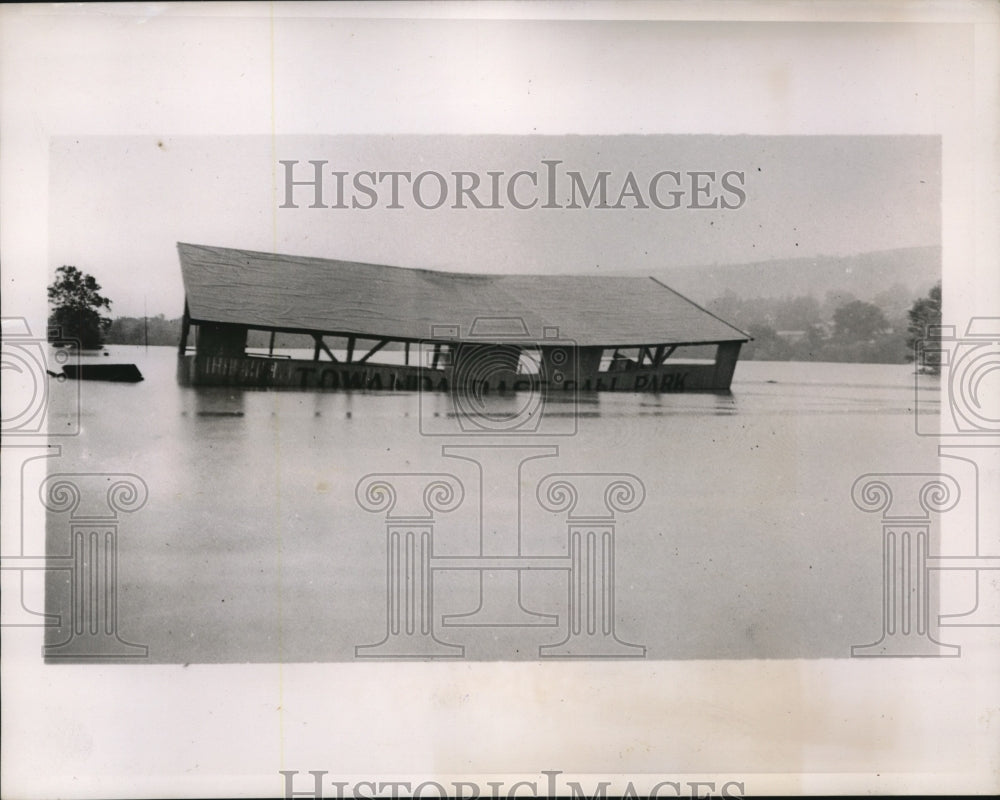 1935 Press Photo Towanda ball park under flood water in Pennsylvania