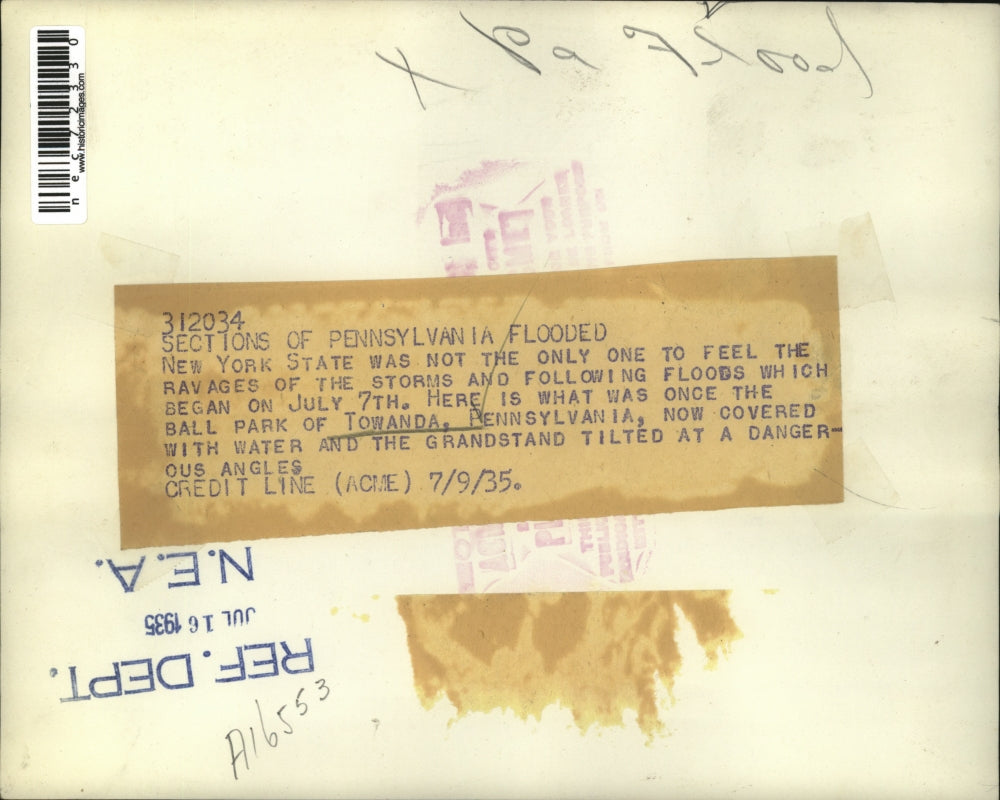 1935 Press Photo Towanda ball park under flood water in Pennsylvania