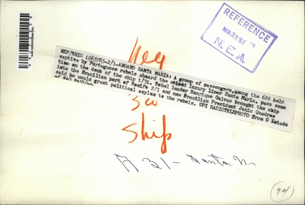 1961 Press Photo Group of Passengers Held Captive by Portuguese on Santa Maria