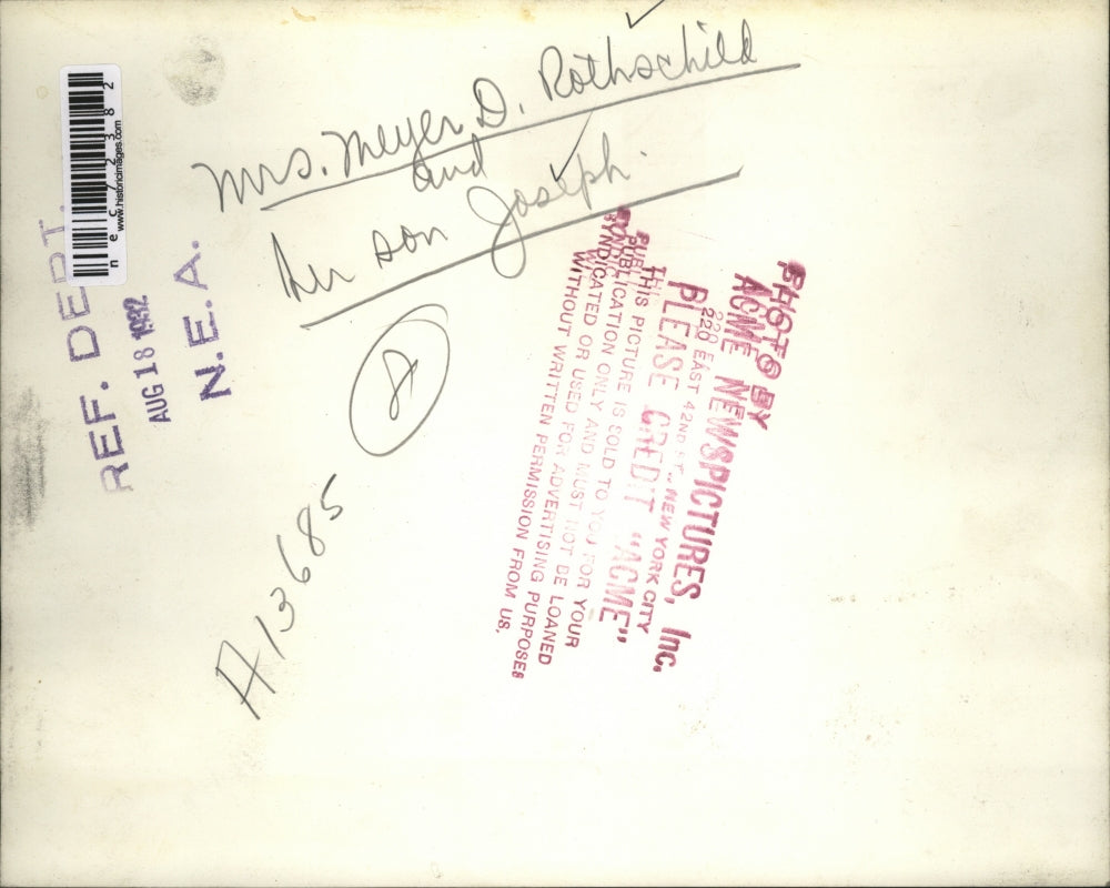 1932 Press Photo Mrs Meyer D Rothschild & her son Joseph