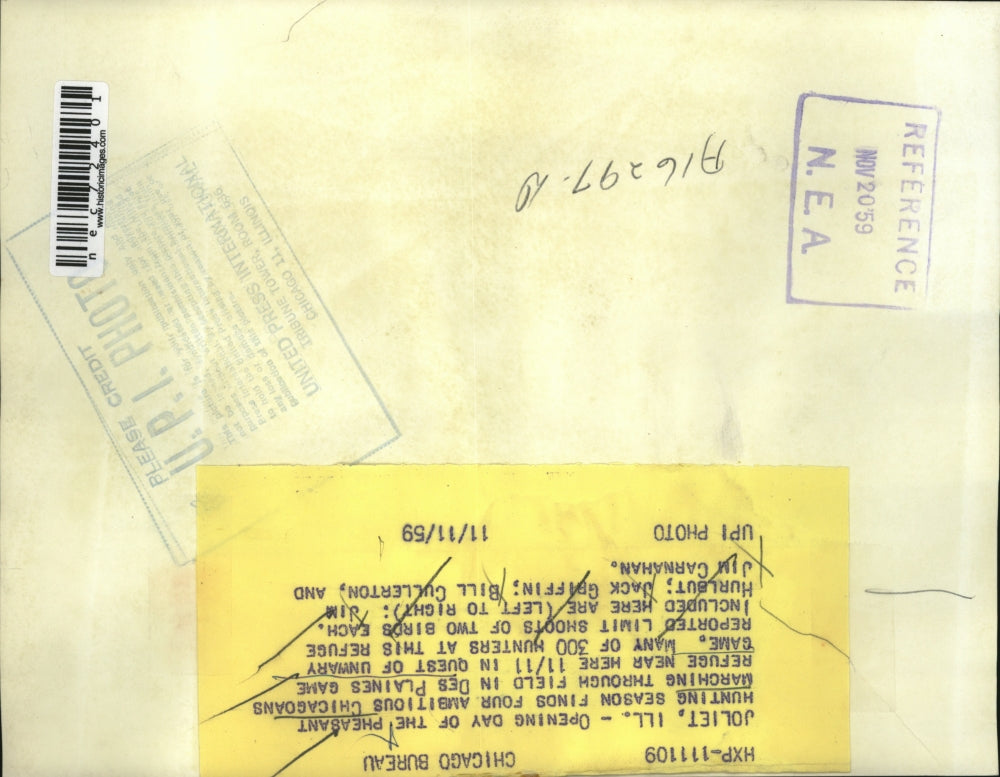 1959 Press Photo Joliet, Ill Phesant hunting season at Des Plaines game refuge