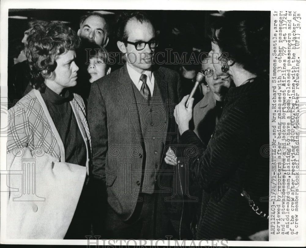 1971 Press Photo Seattle Mr & Mrs Richard Simmons, released by plane hijackers