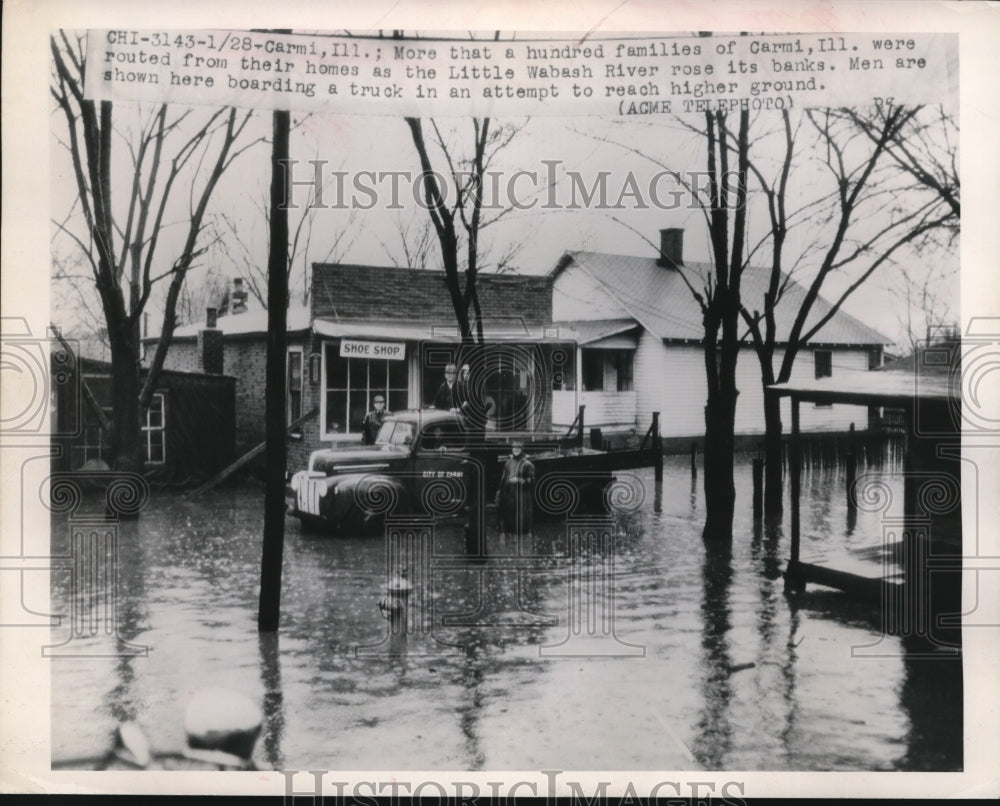 1949 Press Photo Carmi,Ill Little Wabash River floodwaters