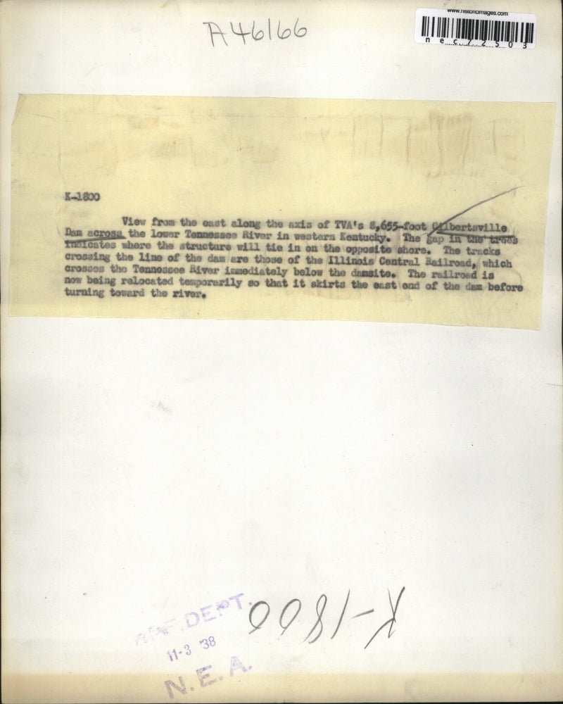 1938 Press Photo Gilbertsville Dam on the TN River built by TVA