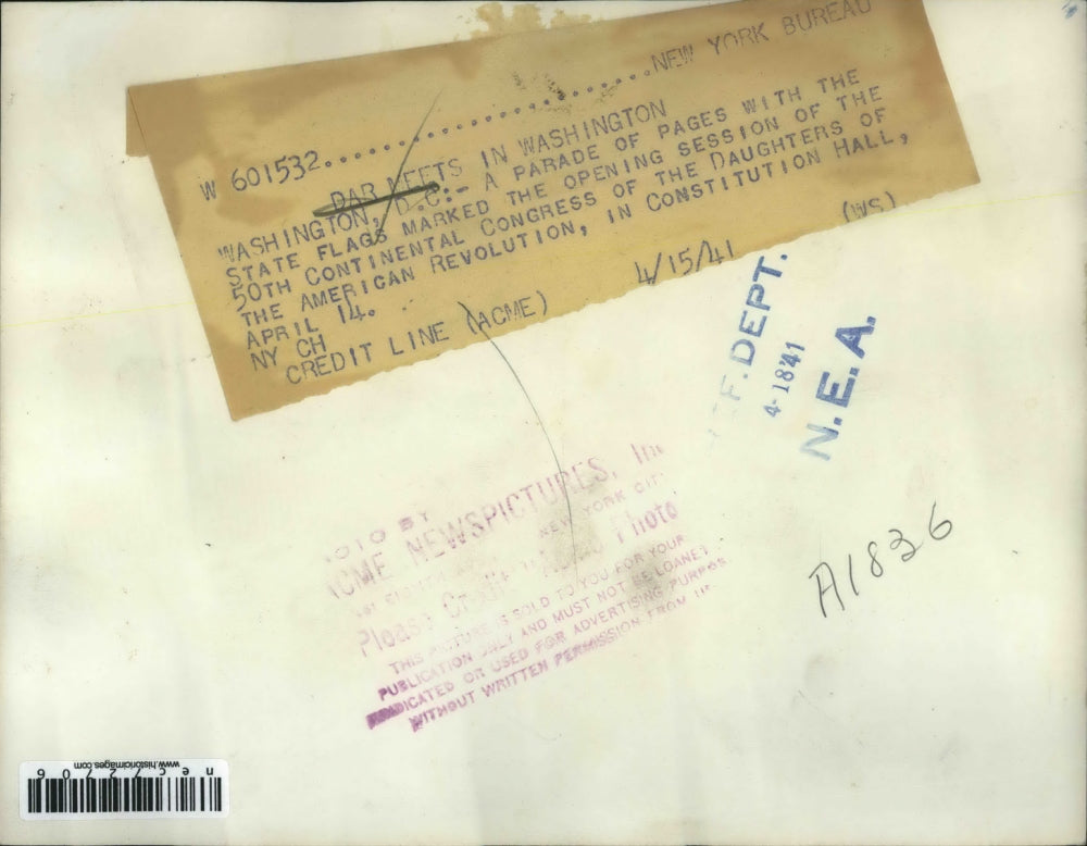 1941 Press Photo Wash DC parade for 50th Cont Congress of DAR