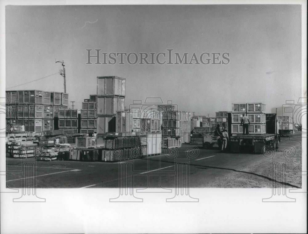 1966 Press Photo Sacramento, Cal trucks loaded for shipment to S Vietnam