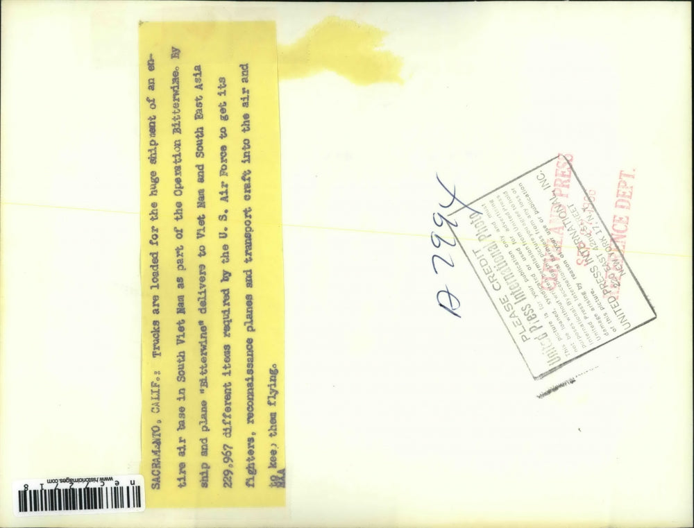 1966 Press Photo Sacramento, Cal trucks loaded for shipment to S Vietnam