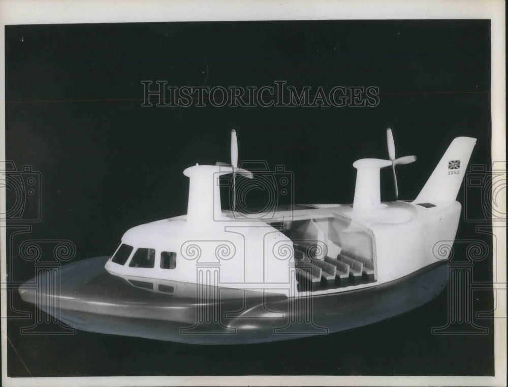 1961 Press Photo Model of passenger hovercraft on display - nec72760