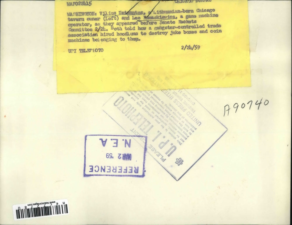 1959 Press Photo Wash DC Vilius Neimantus & Leo Mamaskiewics at Senate Rackets