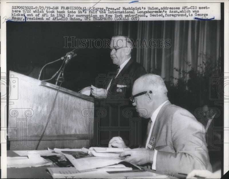 Load image into Gallery viewer, 1959 Press Photo San Francisco Al J Hayes Pres of Machinists Union, Geo Meany
