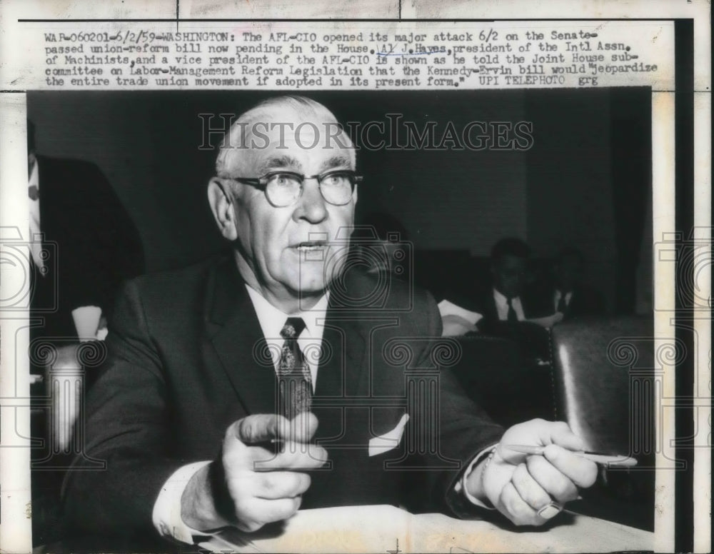 1959 Press Photo DC AFL-CIO Al J Hayes pres of Machinists Union