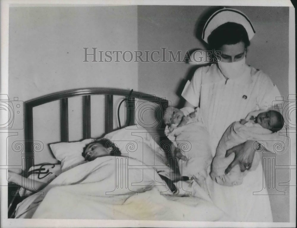 1938 Press Photo Paton, Ia Nurse Lucy Higgins &amp; twins of Mr &amp; Mrs Frank Easley