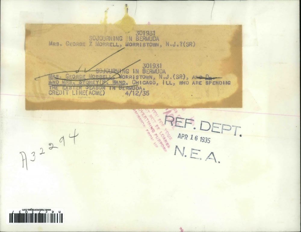 1935 Press Photo Mrs Geo Morrell, Dr & Mrs Sydney Wand vacation in Bermuda