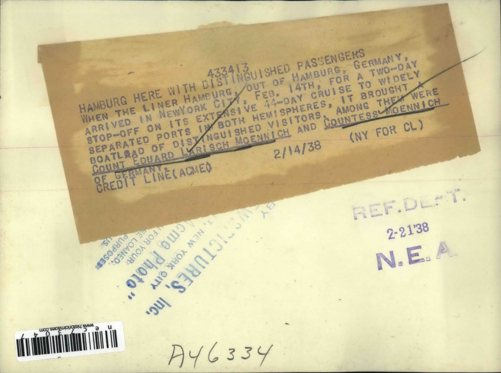 1938 Press Photo Count Edward L Moennich, Countess Moennich of Germany