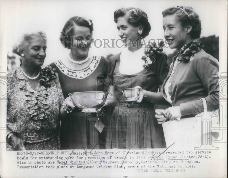 Load image into Gallery viewer, 1953 Press Photo Mrs. John More, Mrs. Lyman Olmsted, Hazel Wightman, M. Connolly
