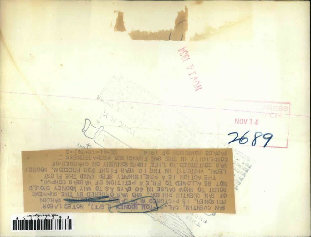 1934 Press Photo Prisoner Tom Mooney With Warden of San Quentin Prison