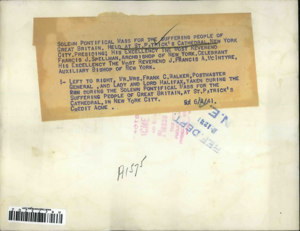 1941 Press Photo Mr. & Mrs. Frank C. Walker, Lady & Lord Halifax at Mass