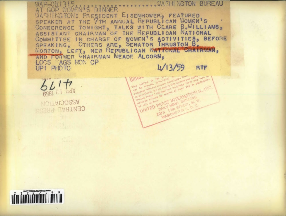 1959 Press Photo DC Pres Eisenhower, Sen TB Morton, CB Williams