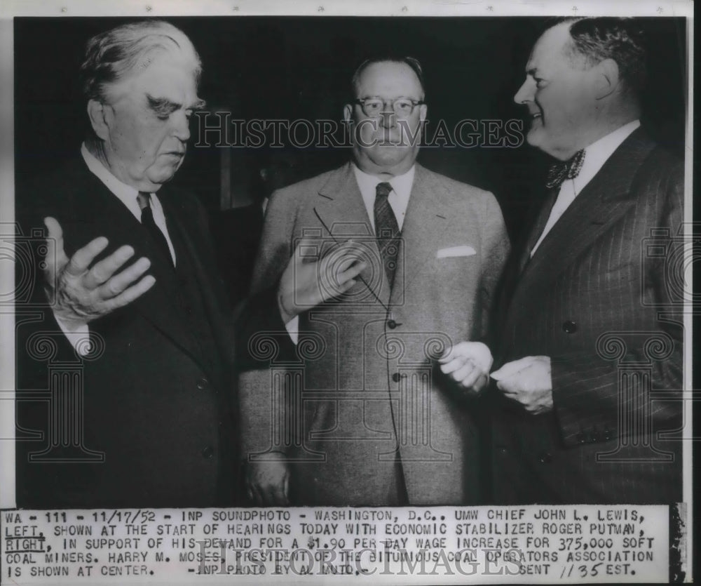 1952 Press Photo DC UMW chief John Lewis, R Putnam, Harry Moses