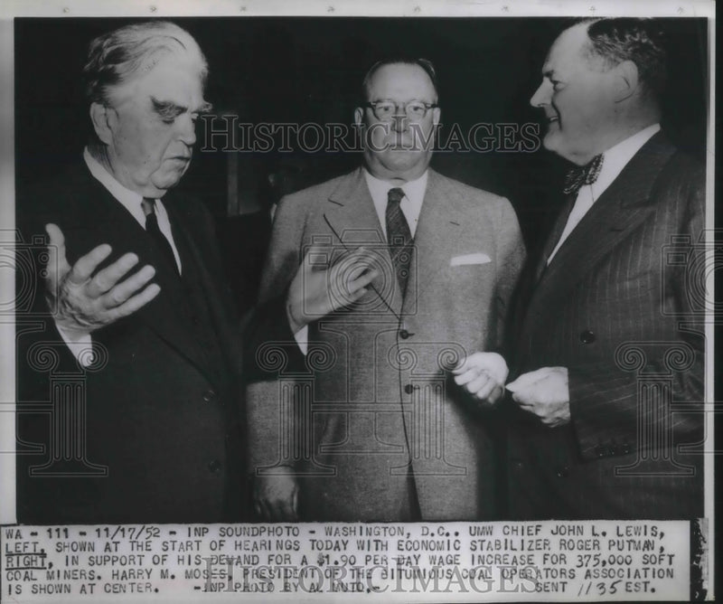 Load image into Gallery viewer, 1952 Press Photo DC UMW chief John Lewis, R Putnam, Harry Moses
