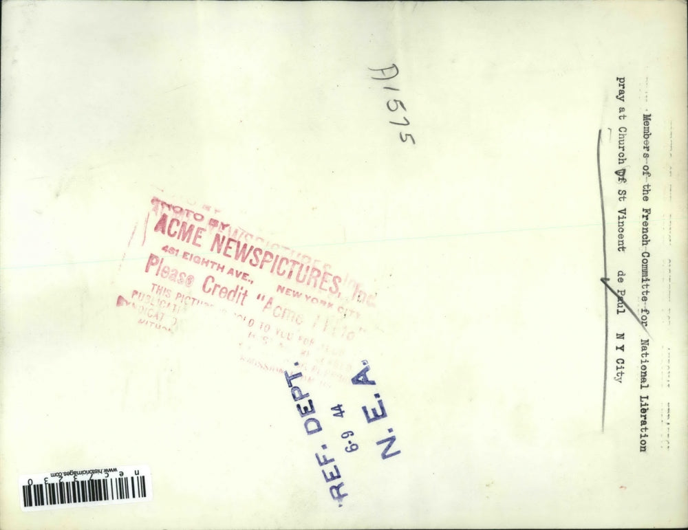 1944 Press Photo French Comm for Natl Liberation at St Vincent Church in NYC