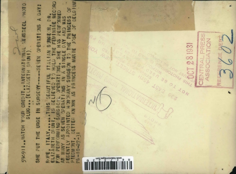 1931 Press Photo Rome, Italy Dr Elizabeth Bruni, 7 operation in one day