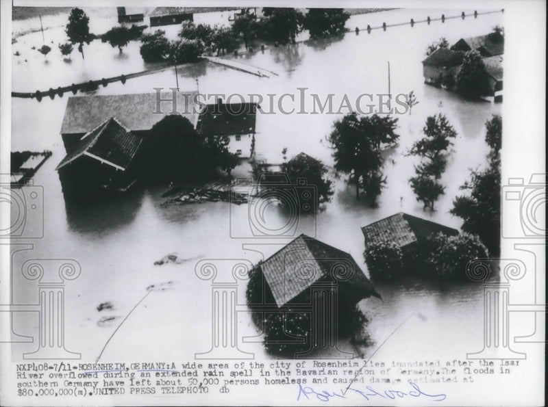 Load image into Gallery viewer, 1954 Press Photo city of Rosenheim flooded by Isar River in Germany - nec73363
