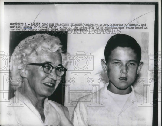 1958 Press Photo Mrs. Catherine Newton & son, James, in adoption case