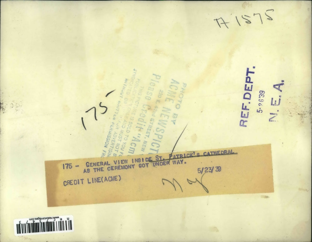 1939 Press Photo Spellman installed as Archbishop of NY, St. Patrick's cathedral